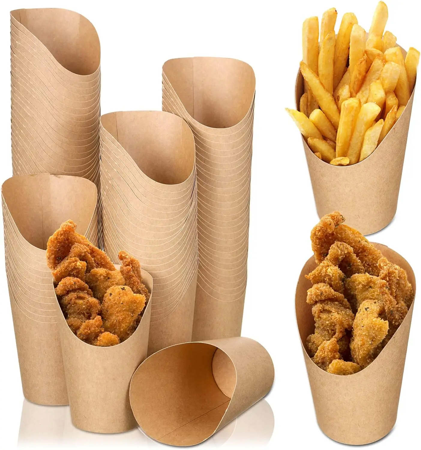 

50Pcs French Fries Holder Disposable Kraft Paper Cups Charcuterie Cups Waffle Popcorn Sandwich Holder Party Baking Supplies