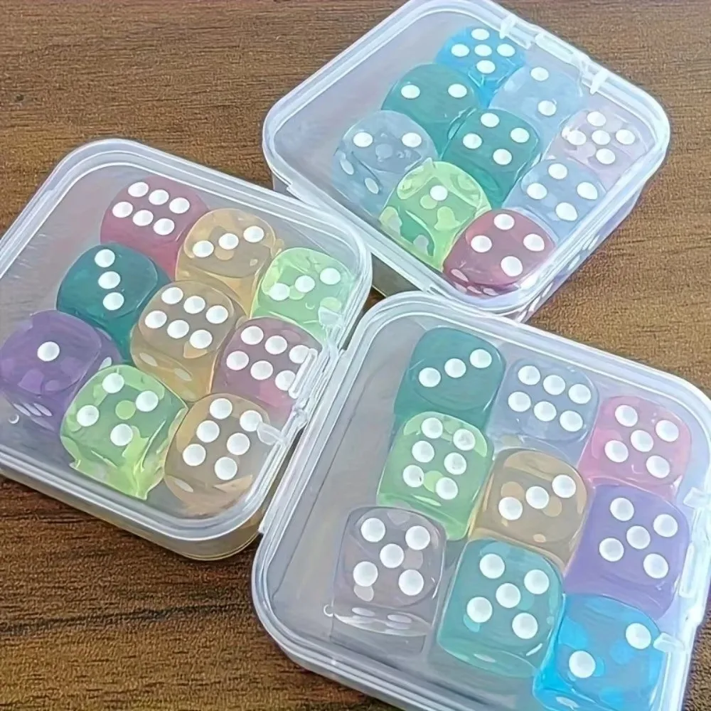 

14mm/16mm Boxed 9 Pieces Dice Acrylic Throwing Dice 6 Sided Drinking Dice Transparent Boxed Dice Sieve for Dice Cubes RPG Dice