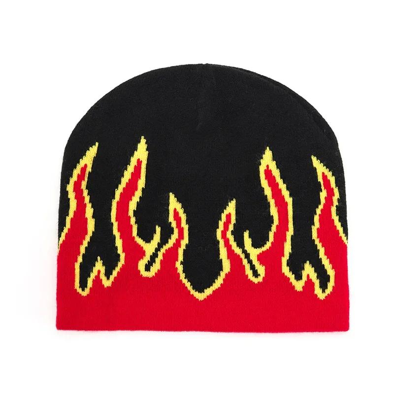 1 piece of double-sided printed fashionable and trendy knitted flame pattern knitted cap, suitable for both men and women