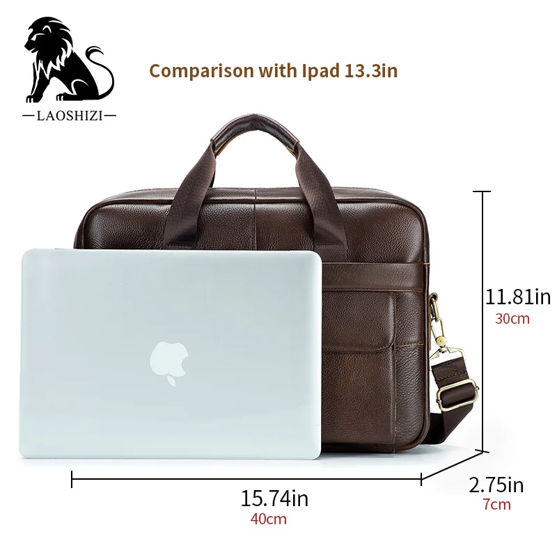 Merk Heren 14 Inch Laptoptassen Grote Schoudertas Mode Echt Lederen Zakentas Messenger Handtas