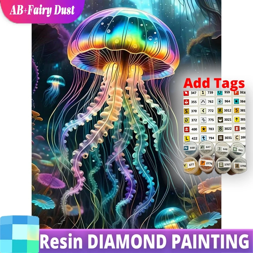 

Resin AB Fairy Dust DIY Diamond Painting Jellyfish Animal Picture Rhinestones Mosaic New Arrival Needlework Decor For Home