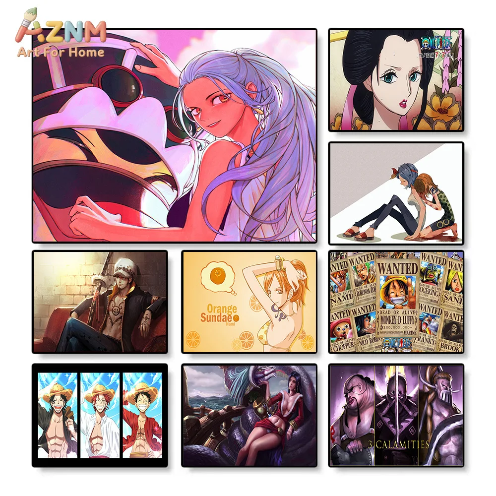 AZNM Lienzo Decorativo de Anime One Piece, Póster de los Personajes Vivi, Robin, Nami, Law y Luffy, Impresión HD sin Marco, Pintura Moderna de Manga Japonés