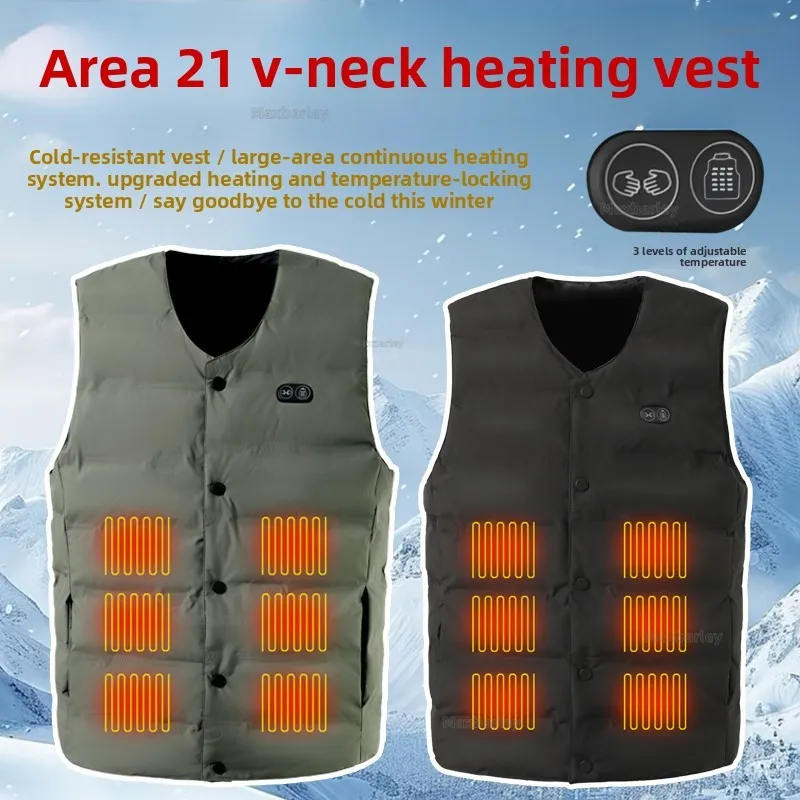 الشتاء ساخنة سترة الرجال USB التحكم المزدوج 21 منطقة التدفئة الكهربائية سترة الذكية الملابس الدافئة الصيد يندبروف الدافئة القطن صدرية #3