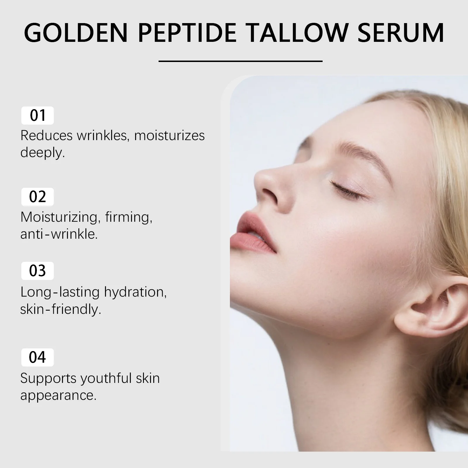 Golden Peptide Beef Tallow Nourish Serum Repair Dry Skin Soothing Brightening Glowing Fade Fine Lines Soft Hydrating Face Serum