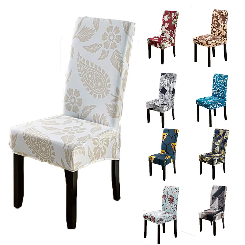 Floral Chair Covers for Dining Room, Fully Wrapped Slipcovers for Wedding and Hotel Banquet Chairs, Spandex, Elastic