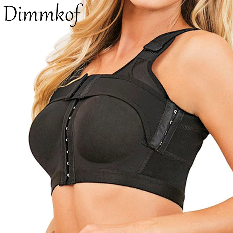 Dimmkof Front Buckle Closure Compression Bras Women's Adjustable Strap Posture Corrector Bras with Breast Support Band Shapewear