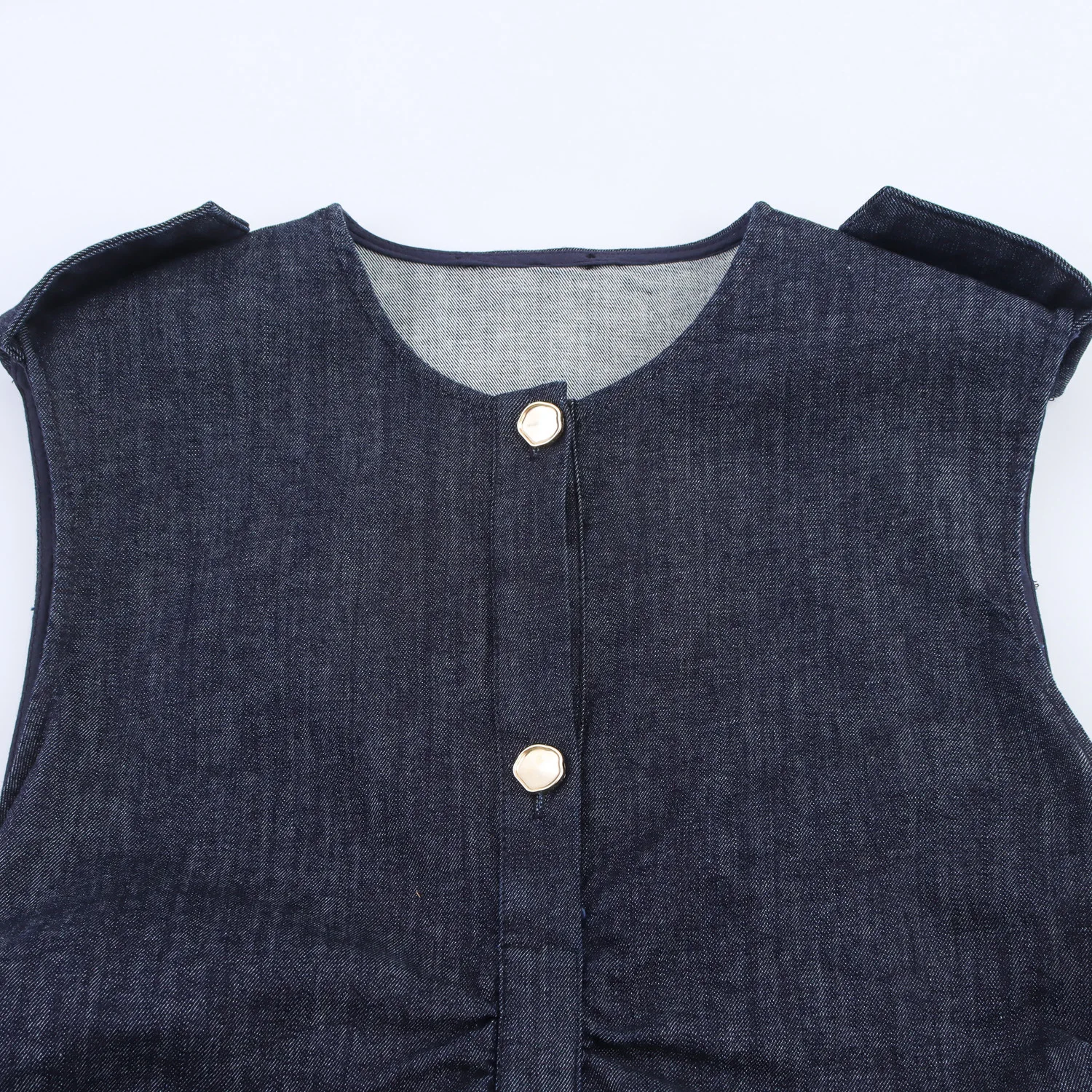 Vintage Women Denim Dress Solid O-Neck Single Breasted Belt Sleeveless Straight Vestidos Fashion 2025 Summer Chic Dress