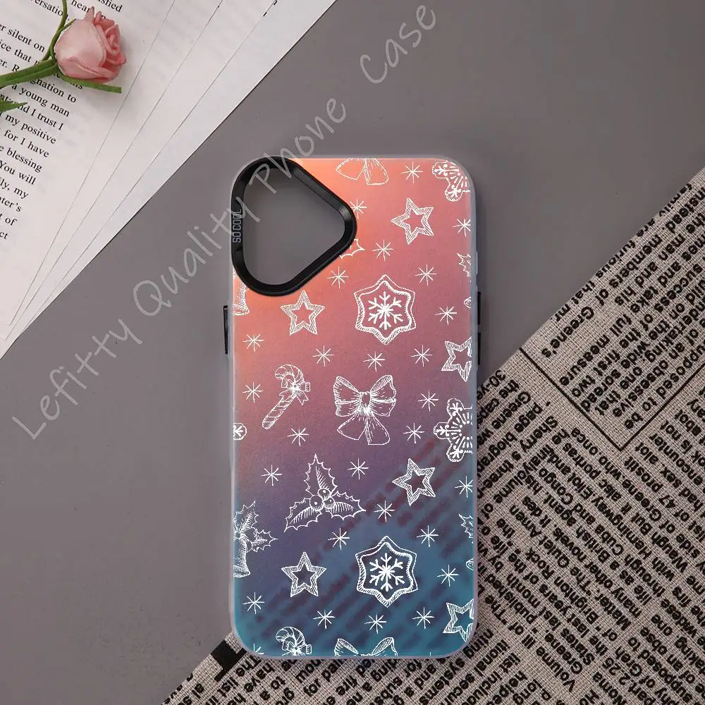 

Cool Christmas Element Line Phone Case For IPhone 16 15 14 13 12 11 Pro Max Matte Aurora Multicolor Laser Gradient Funda
