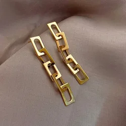 Charm Geometric Square Drop Dangle Earrings for Woman Personality Gold Color Stainless Steel Stud Earring Rock Jewelry Wholesale