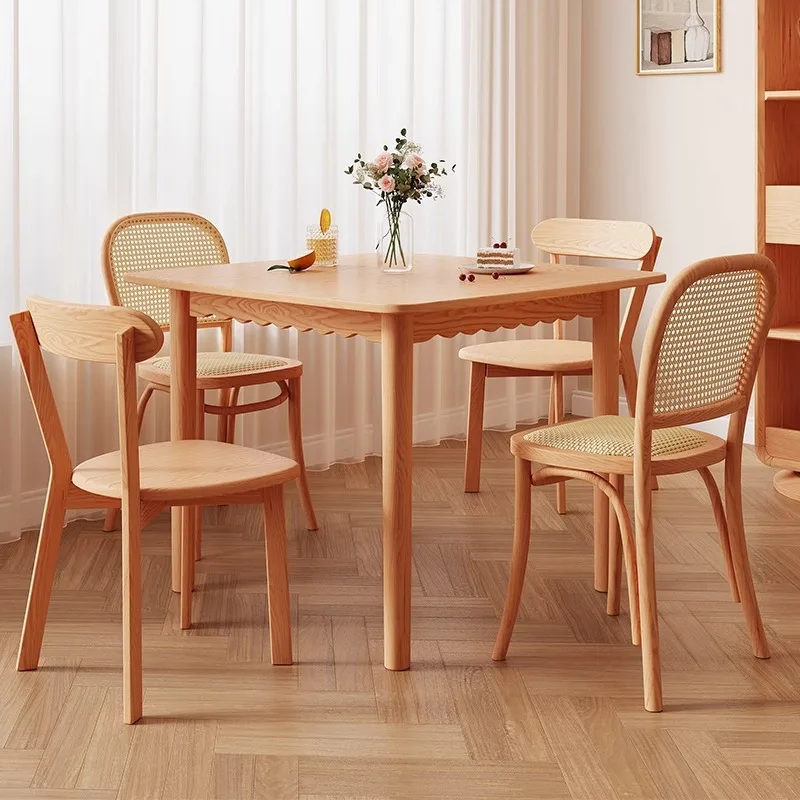 All solid wood ash wood dining table and chair combination square simple dining table small apartment balcony household