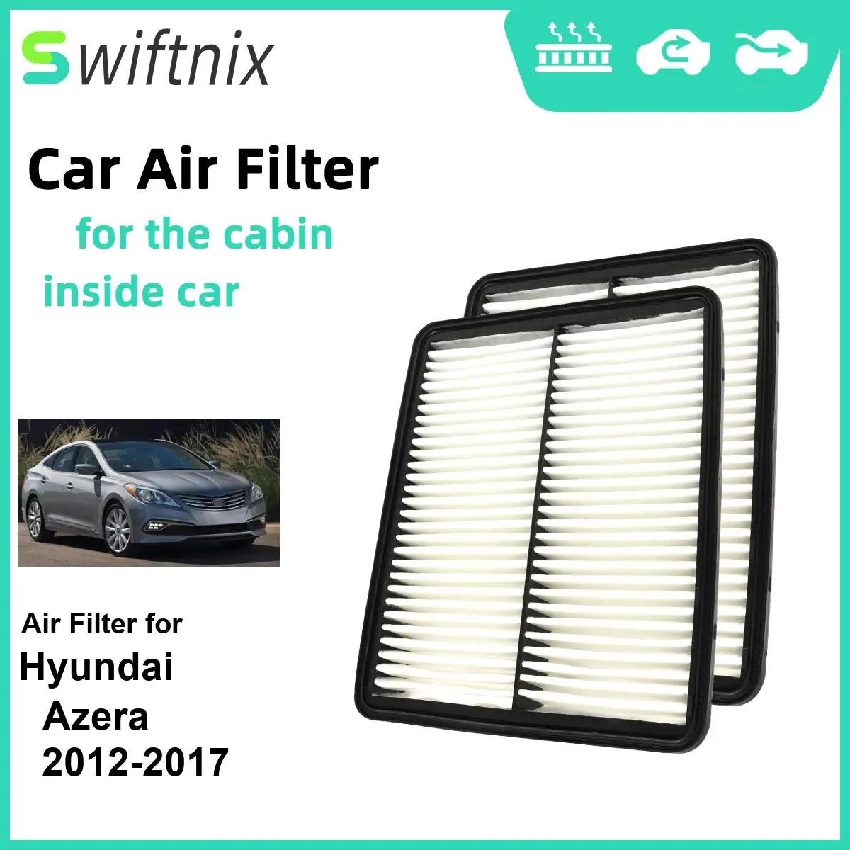 2PCS Engine Air Filter Calm Carbon Fiilter Cabin for Hyundai Azera 2012-2017 CA10881 28113-2P100 28113-3S100