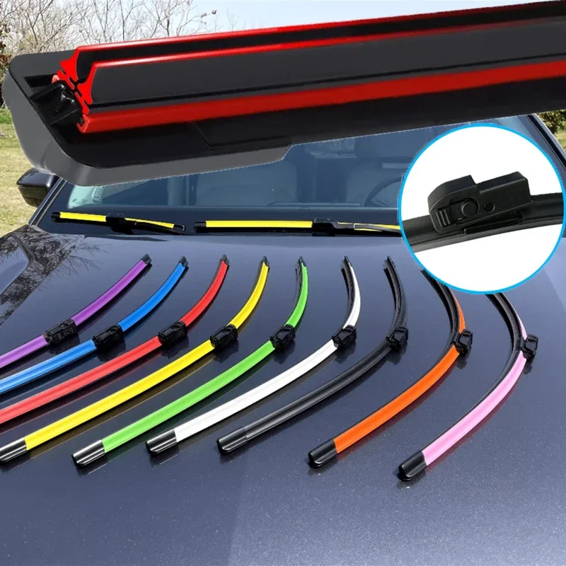 

Colorful Side Mounting Car Windshield Wiper blades Universal Soft Double layer Rubber Frameless Bracketless 16" 19" 20 22 24"26"