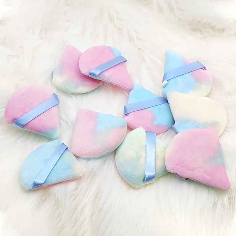 3Pcs Triangle Velvet Powder Puff Flowers Mini Face Makeup Sponge Cosmetics Soft Cotton Face Powder Puff Washable Lightweight