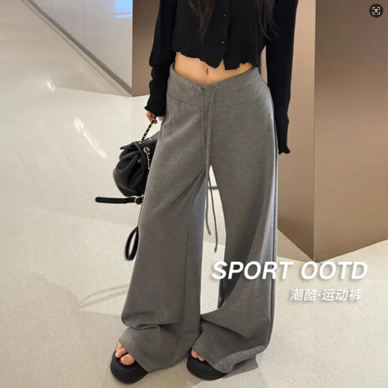 กางเกงขากว้างสำหรับผู้หญิงตัวเล็ก สไตล์มินิมอลอ่อนโยนสำหรับฤดูใบไม้ผลิ ทรงหลวม สไตล์นักศึกษา ผ้าโมดอลระบายอากาศ จับจีบแบบเรโทร