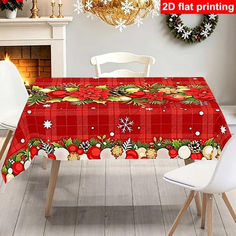 1pc 2D Printed Christmas New Year Tablecloth, Elegant Modern Art, Rectangular Table Cover, Suitable for Weddings, Parties, Resta