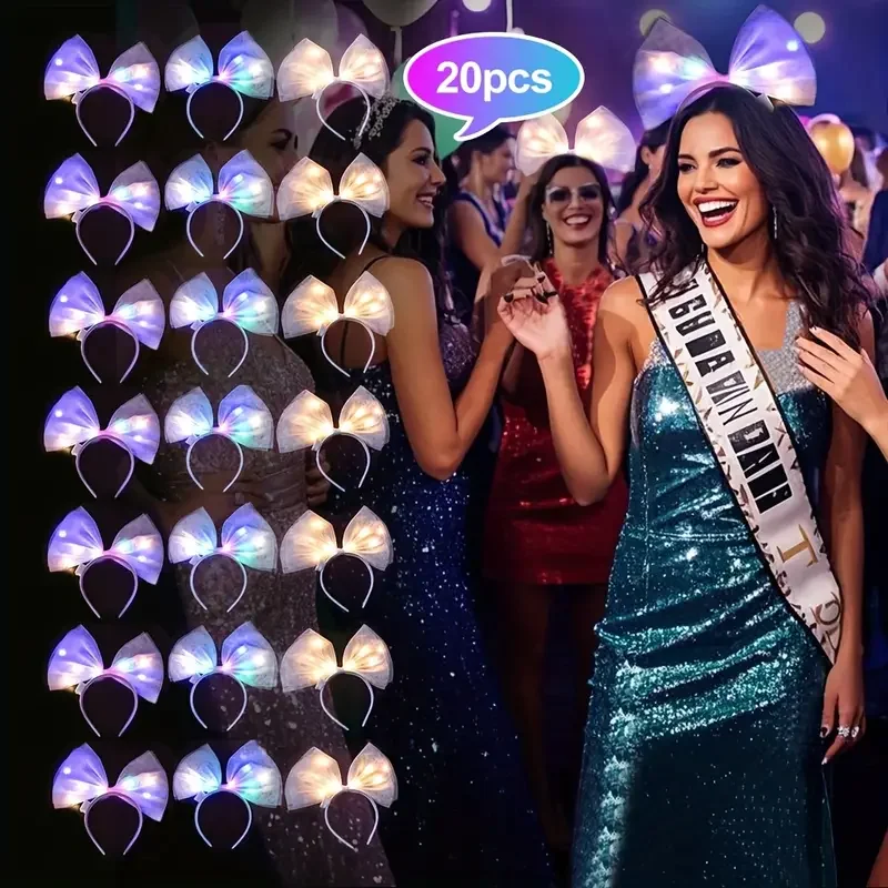 

20 шт. комплект повязок на голову феи с бантом, светящаяся неоновая вечеринка, свадьба, день рождения, девичник, День святого Валентина, церемония приближения, выпускная церемония, праздничная атмосфера, украшения, светильники