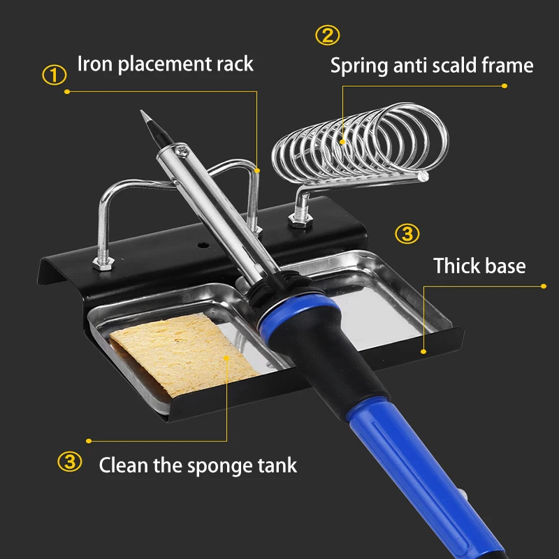 D-type Stainless Steel Electric Soldering Iron Holder Support Station Base Detachable Double Metal Base Sponge Solder Station