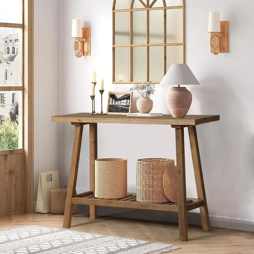 

Narrow Solid Wood Entryway Table, 43.3 Sofa Back Table, 2-Tier Accent for Hallway & Living Room