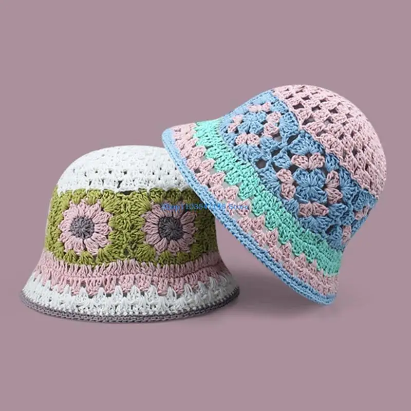 P88B الكبار زهرة الكروشيه قبعة دلو قبعة طوي واسعة حافة صياد قبعة تنفس