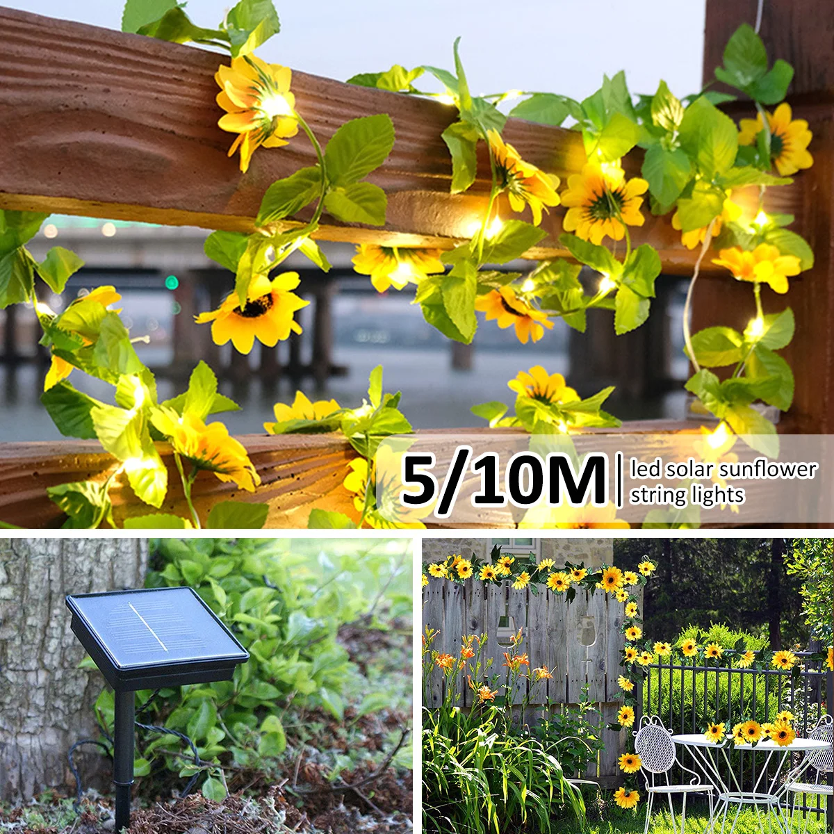 Solar Sunflower String Lights Artificial Flower Garlands Light IP65 Waterproof Solar LED Light Garden Decor Balcony Fairy String