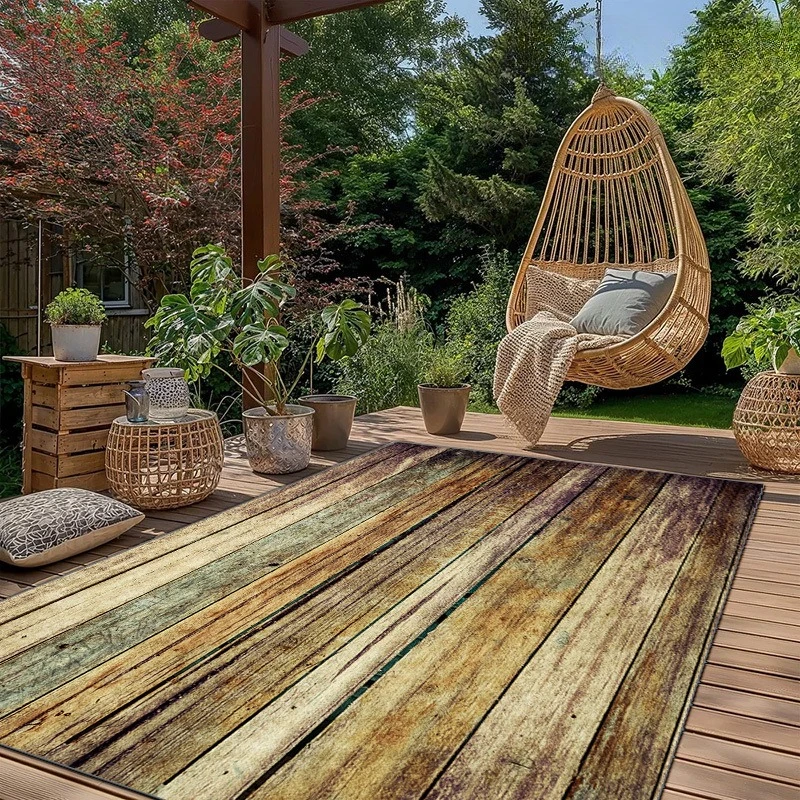 Moderner Holzplanken-Dekorteppich |   Outdoor-Teppich |   Innenhof, Balkon, Garten, Camping, Wohnmobil Universal |   Maschinenwaschbar