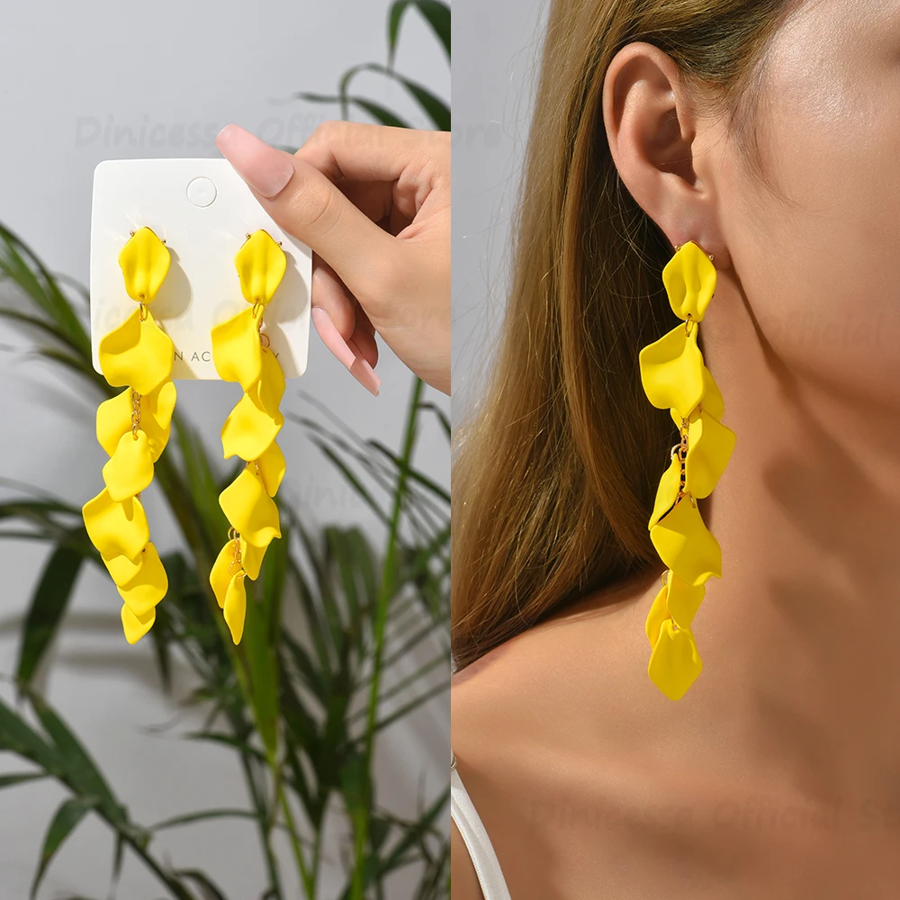 Korean Fashion Acrylic Petal Flower Tassel Dangle Earrings For Women Luxury Vintage Fairy Wedding Party Jewelry Accessories Gift