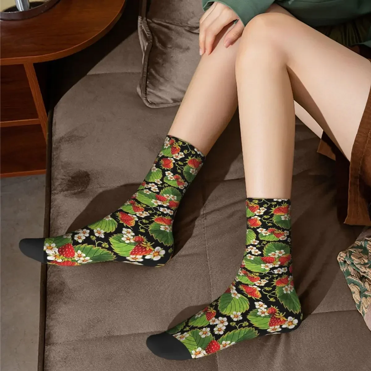 Calcetines de campos de fresa, medias súper suaves Harajuku, calcetines largos para todas las estaciones, accesorios para regalo de cumpleaños para hombre y mujer