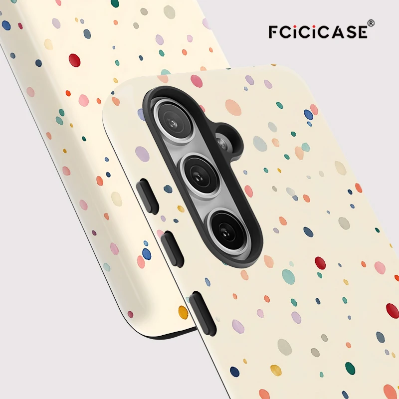 Etui na telefon Fcicicase z kolorowym wzorem okrągłych kropek do Samsung Galaxy A26 A56 A36 A16 A 16 5G, odporne na wstrząsy, matowe, silikonowe.