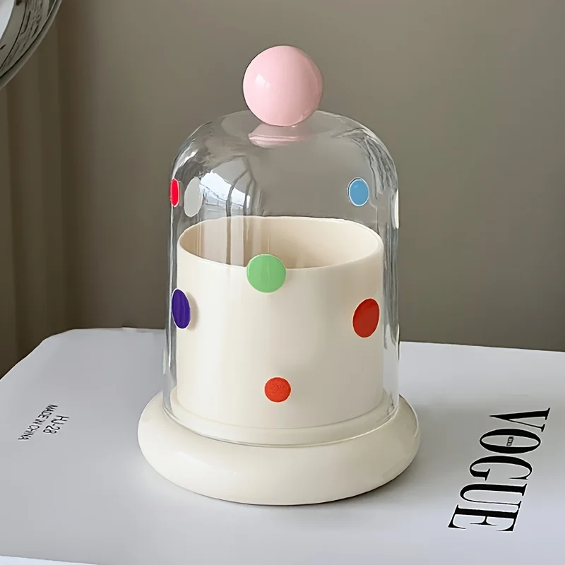 Multi-Functional Cotton Swab Toothpick Polka Dot Decorative Storage Box, with Dust-Proof Transparent Dome Cover,for Bathroom