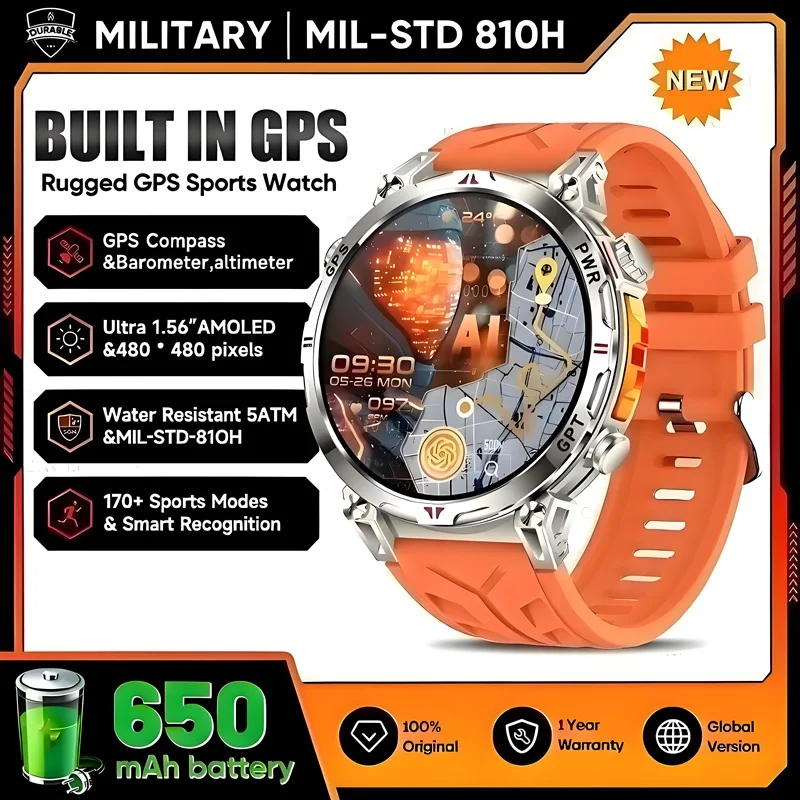 

Новые военные смарт-часы T-Rex3 2026 года с GPS, встроенным GPS-компасом, альтиметром, барометром, ChatGPT, водонепроницаемостью 5ATM, аккумулятором 650 мАч, спортивные часы