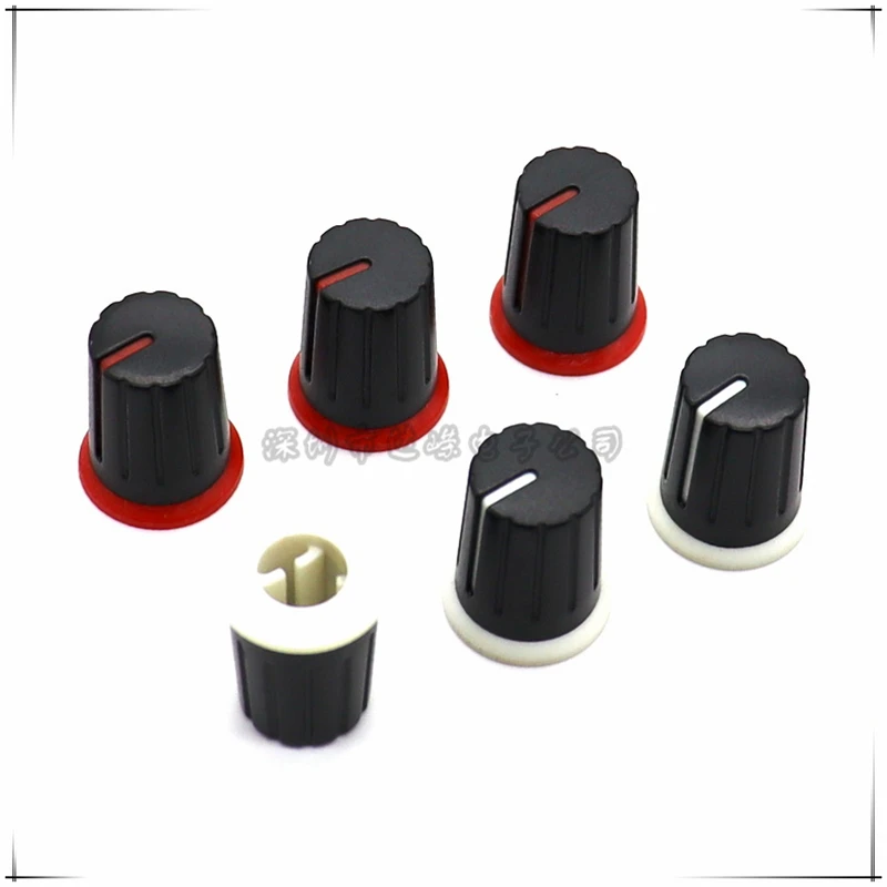10PCS 15.5*18.5MM Plastic Double Color Knob Potentiometer switch Sound card volume Mixer knob cap Knob D-Shaped Inner Hole 6mm