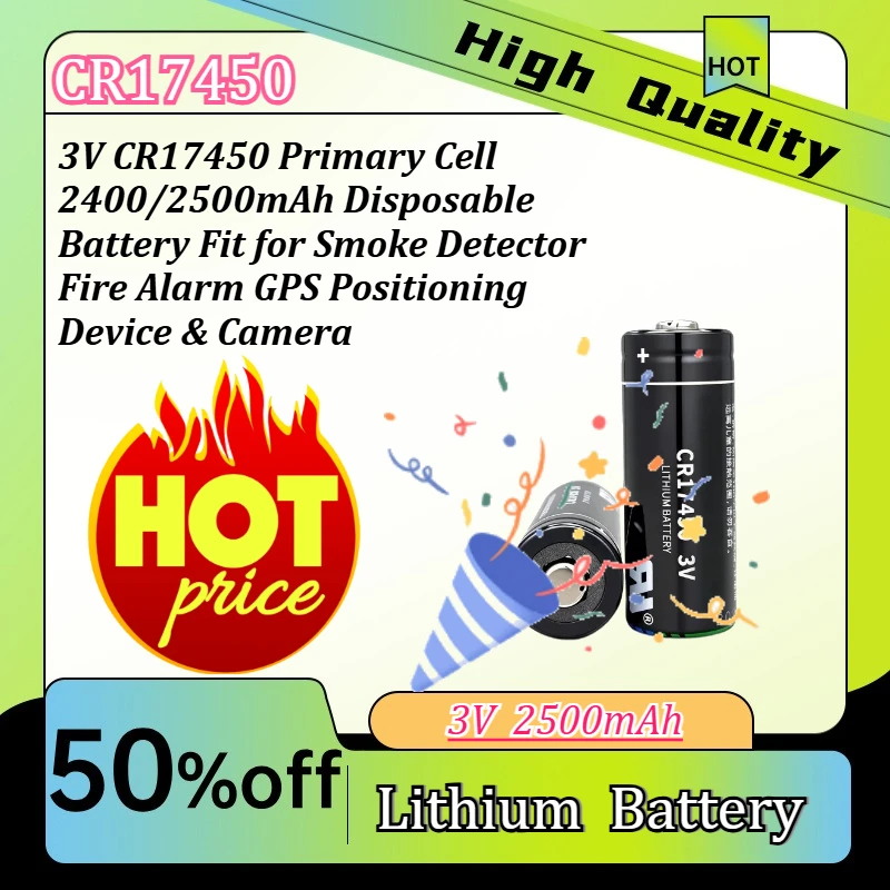 

3V CR17450 Primary Cell 2400/2500mAh Disposable Battery Fit for Smoke Detector Fire Alarm GPS Positioning Device & Camera