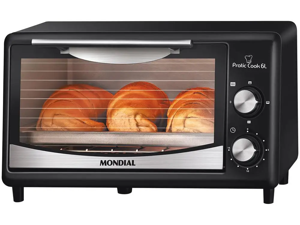 Forno Elétrico de Bancada Mondial com Timer 6L Preto Pratic Cook FR-09 - 110V