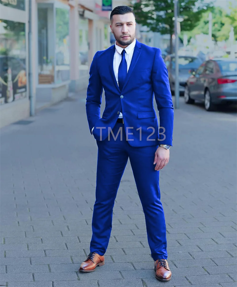 

Slim Fit Gentlemen Suits for Men 2 Piece Blue Wedding Groom Tuxedo Male Fashion Smoking Costume Jacket with Pants 2022