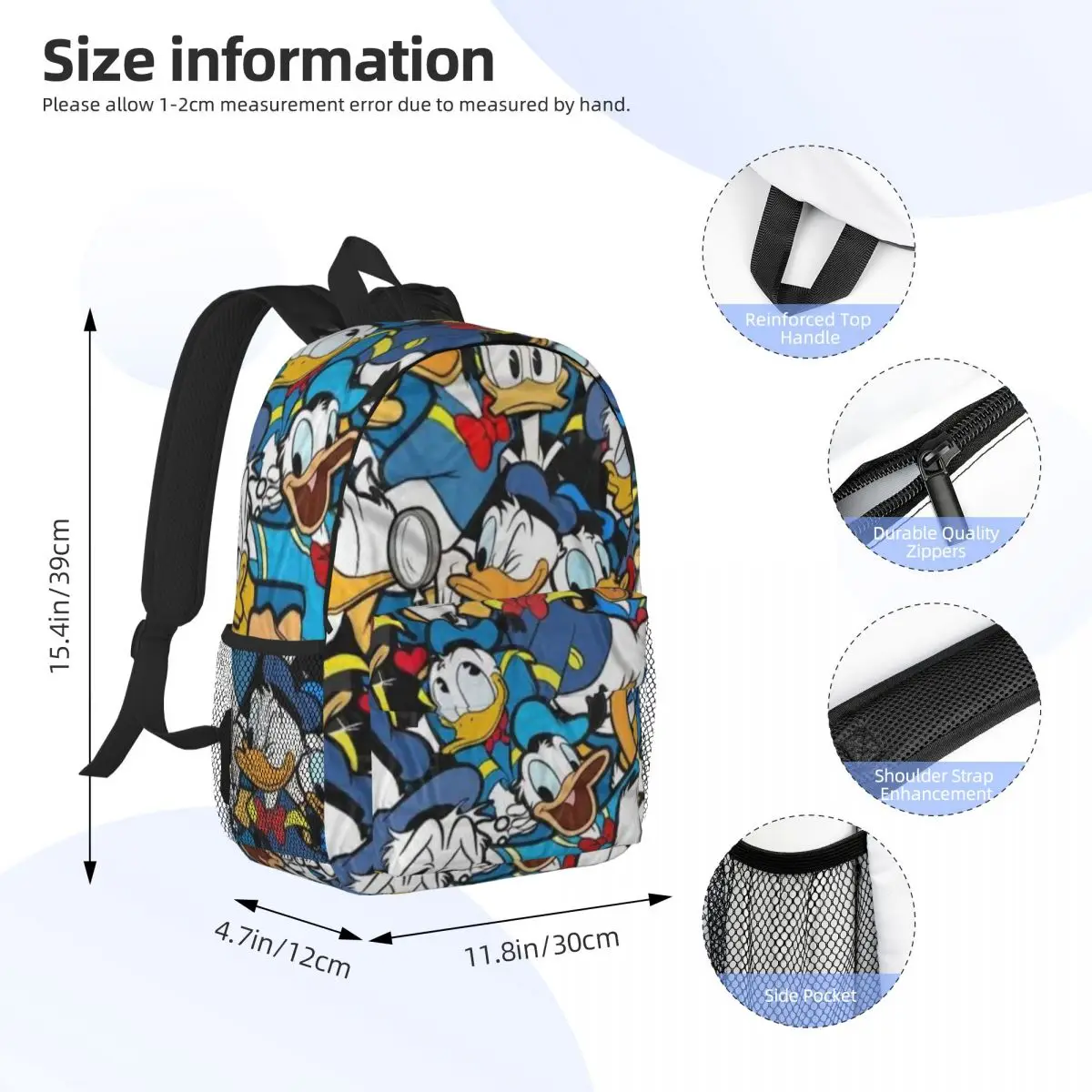 Donald Duck tas sekolah ringan, tas sekolah ringan, motif bebek, untuk sekolah, luar ruangan, belanja, kantor 15 inci