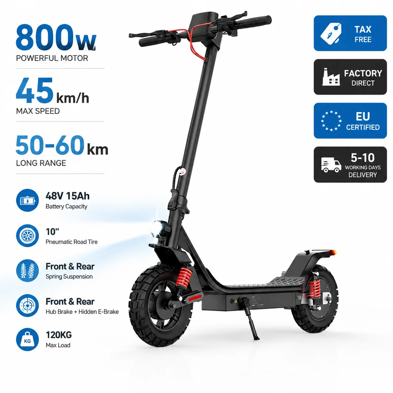 ISCOOTER I10 Pro Directo de Fábrica – Conectividad con la Aplicación ISCOOTER, Motor de 800W, Autonomía de 50-60km, Velocidad de 45km/h –