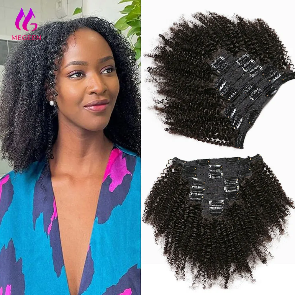 

Megeen Hair натуральные человеческие волосы для наращивания, человеческие волосы, афро кудрявые вьющиеся накладные волосы с зажимом, монгольские кудрявые вьющиеся накладные волосы
