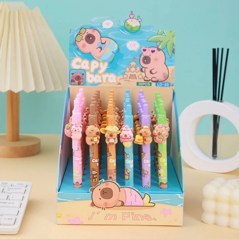 

36pcs/lot Kawaii Capybara Press Gel Pen Cute 0.5mm Black Ink Neutral Pens Gift Stationery Office School Supplies