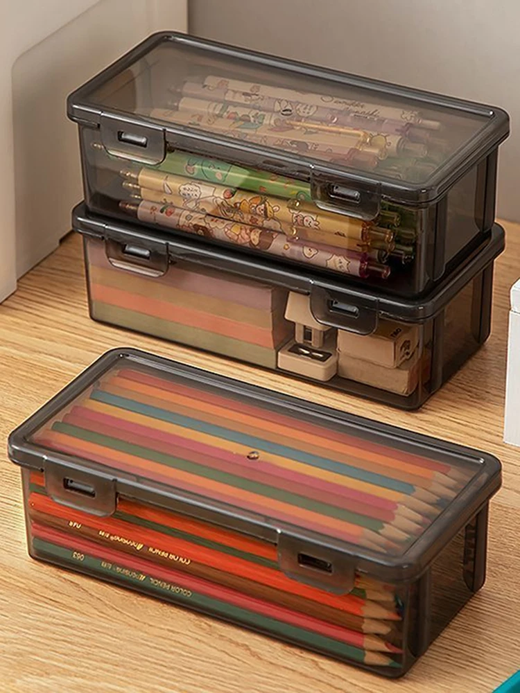 Trousse à crayons transparente, boîte de rangement empilable de grande capacité, trousse à crayons pour bureau et école, fournitures de rangement pour crayons