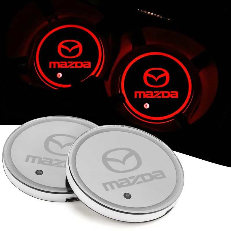 2pcs Car Water Cup Bottle Lamp Auto Holder Mat Pad Luminous Coaster For Mazda 3 Bk 6 Gh CX-5 CX30 MX-5 2 5 CX-3 GJ GL CX-8 MS