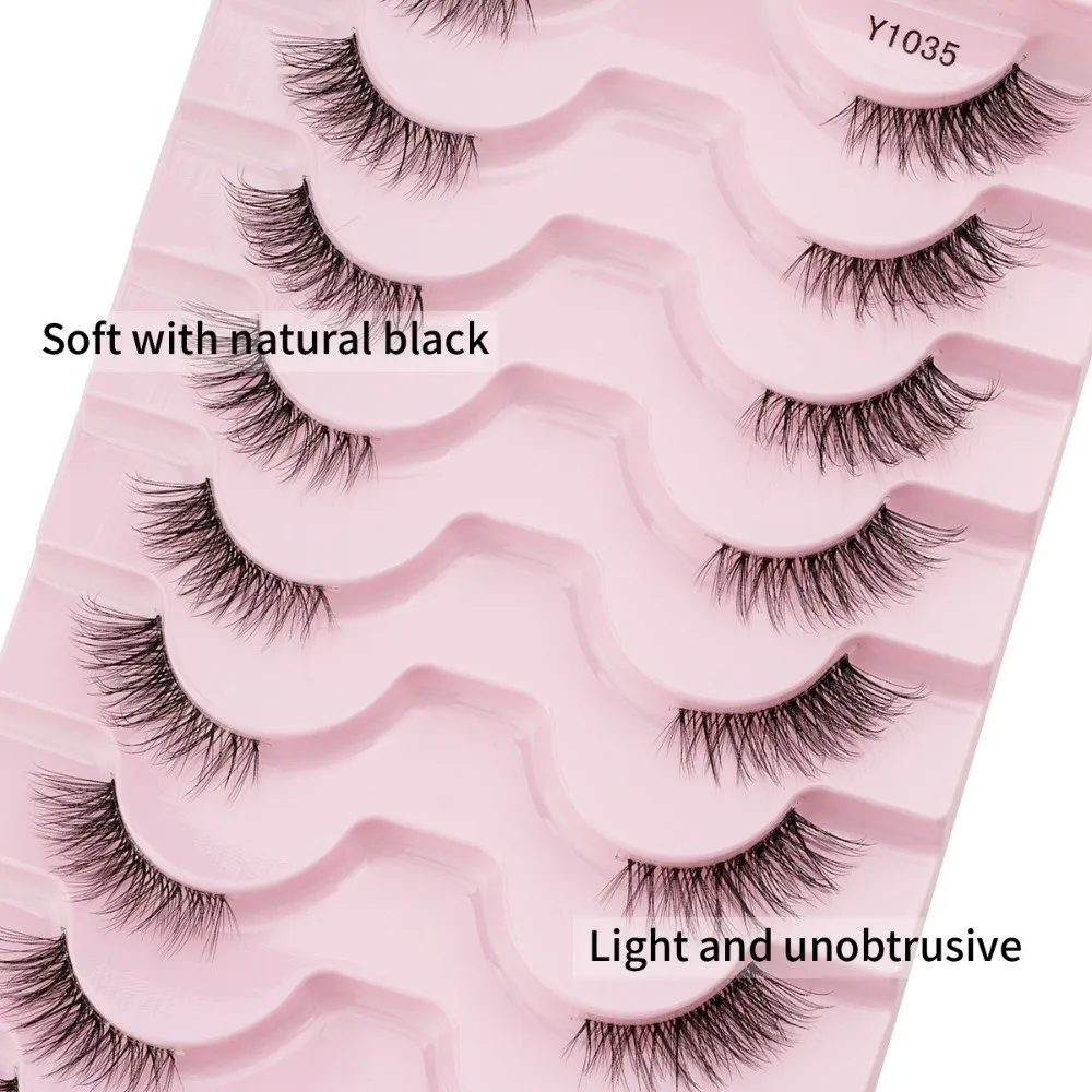 10 Pairs Black Thick Fluffy False Eyelashes 7-10MM Easy To Wear DIY Lashes Extension Eye Makeup Reusable Dense Fake Eyelashes