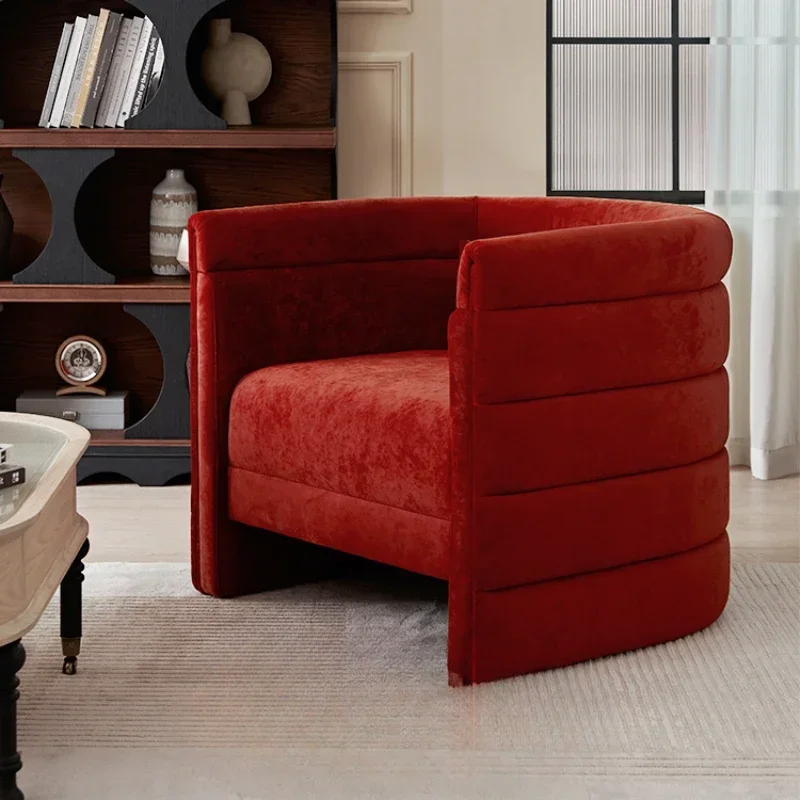 

Retro Single Bedroom Red Fabric Sofa American Living Room Armchair Balcony Chair