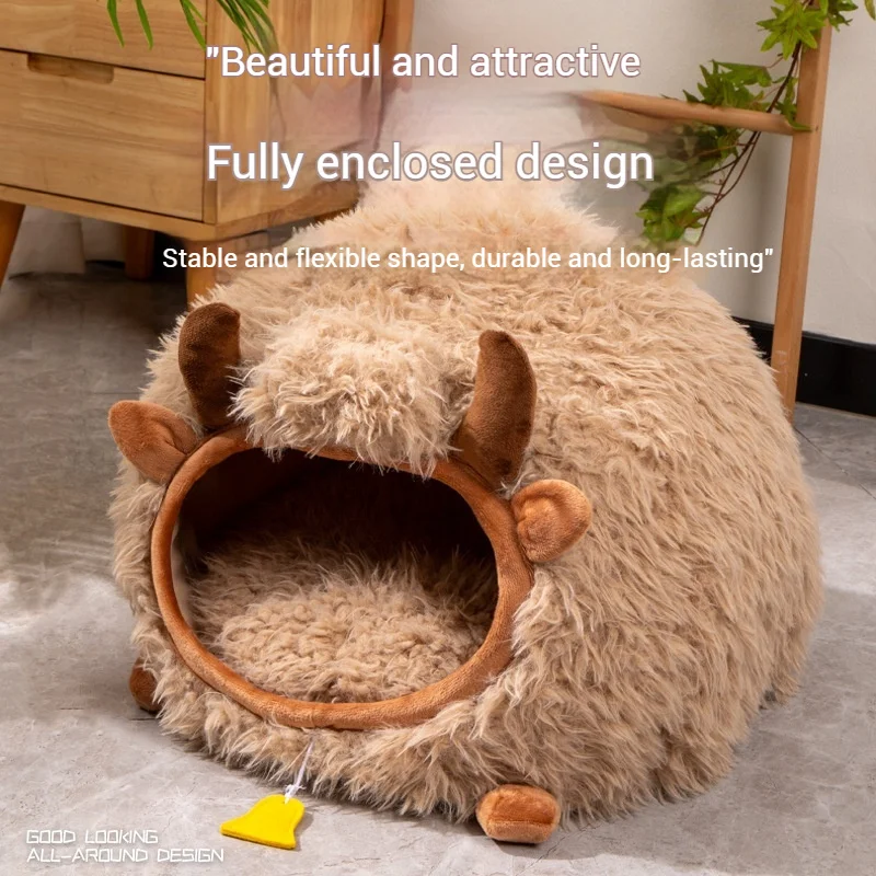 Soft Plush Semi Enclosed Cat Nest Winter Warm Pet Bed Four Seasons Comfortable Pet Nest For Cat And Small Dog Round Cat Bed