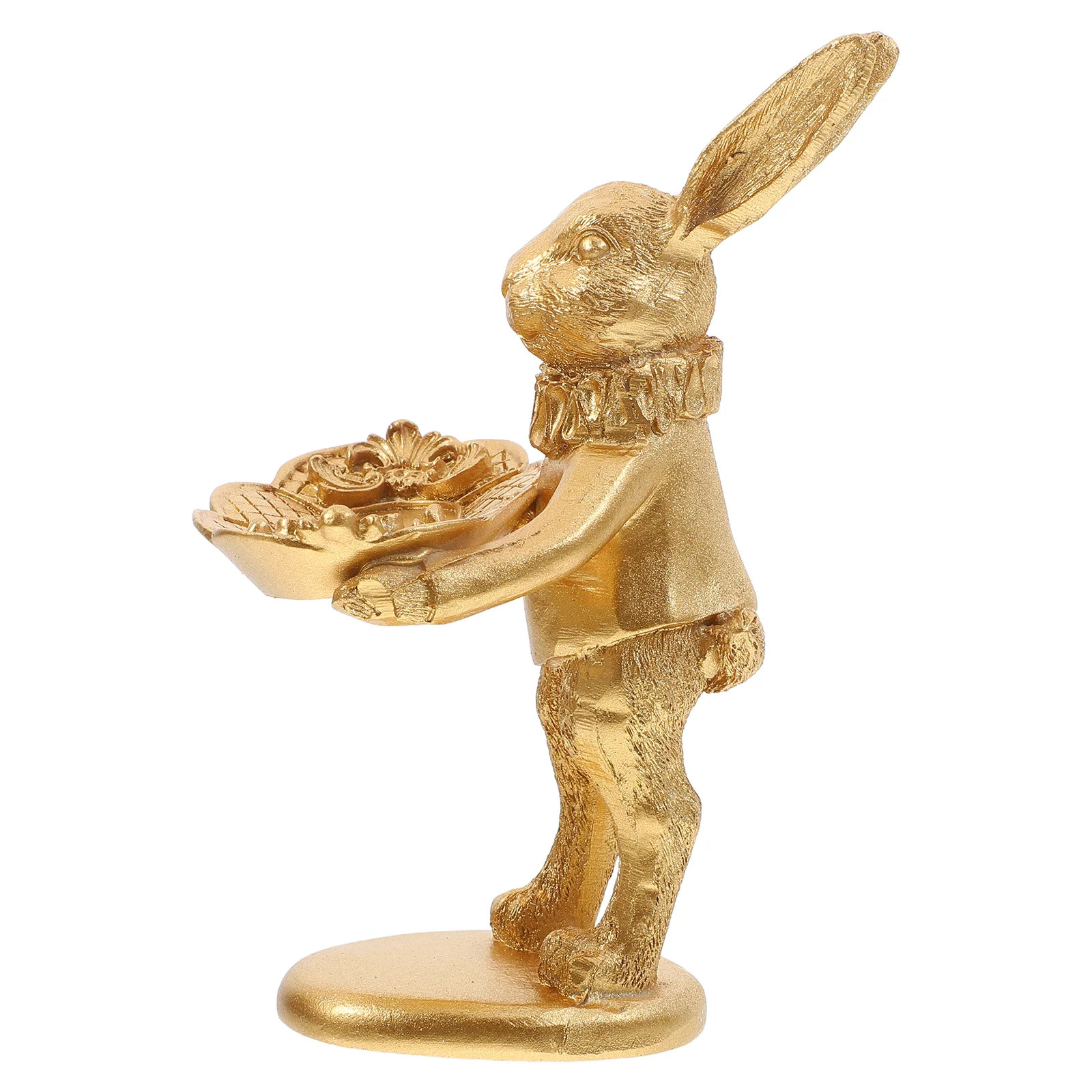 Rabbit Ornament Vintage Bunny Table Furnishing Decor Jewelry Holder Necklace Golden Retro Adornment Desktop Resin