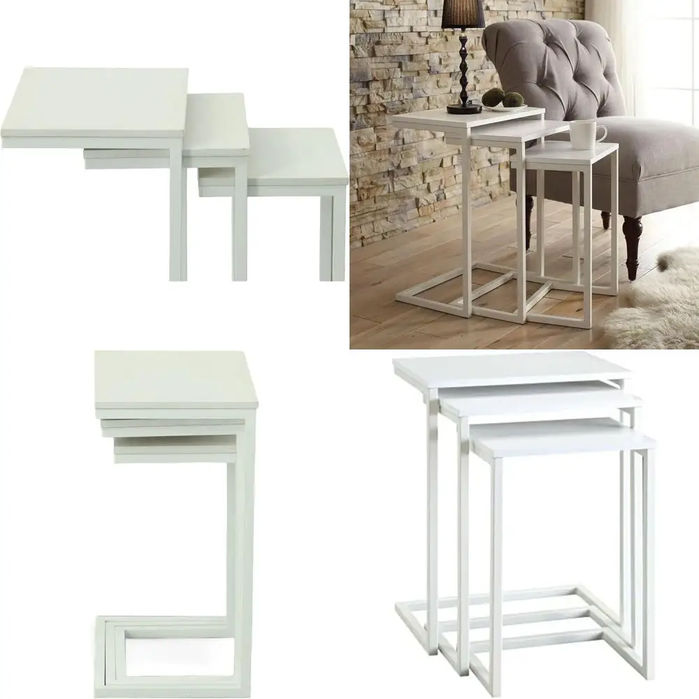 مجموعة طاولة التعشيش الخشبية المستطيلة الحديثة مع إطار من سبائك الصلب للأثاث الموفر للمساحة #1