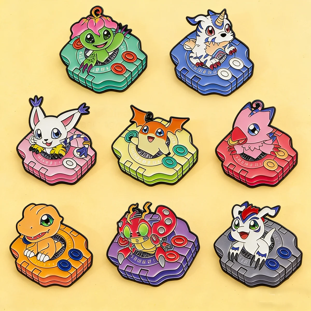 8 Stück Anime Digimon Adventure Elfen-Emaille-Pins, niedliche Cartoon-Digital-Monster-Dinosaurier-Tier-Broschen, Anstecknadeln für Freunde, Geschenke