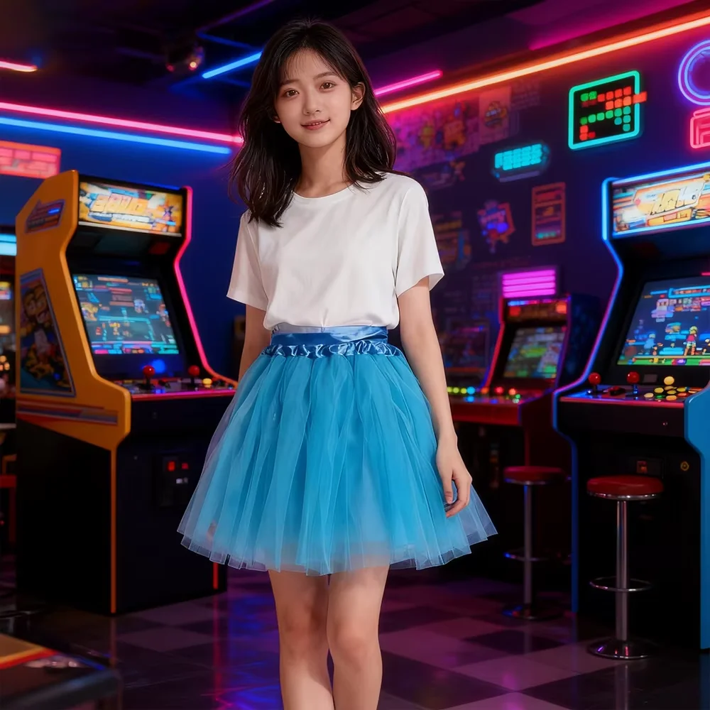 PESENAR The Blue Chiffon Dress From The 1980s Was Suitable for Scenes Such As Parties and Carnivals in The 1980s