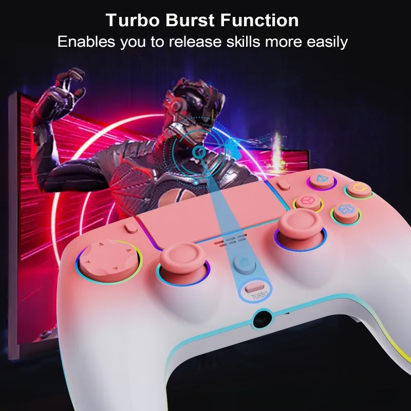 Wireless Game Controller Compatible with PS4 Switch2 PS3 PC RGB Colorful Light Hall Trigger Touchpad Gamepad for Multi-platform