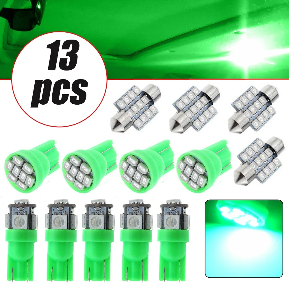 

1set Universal Green LED Lights Interior Package Kit for Dome License Plate Lamp Bulbs Automotive Interior Luminous Accessories