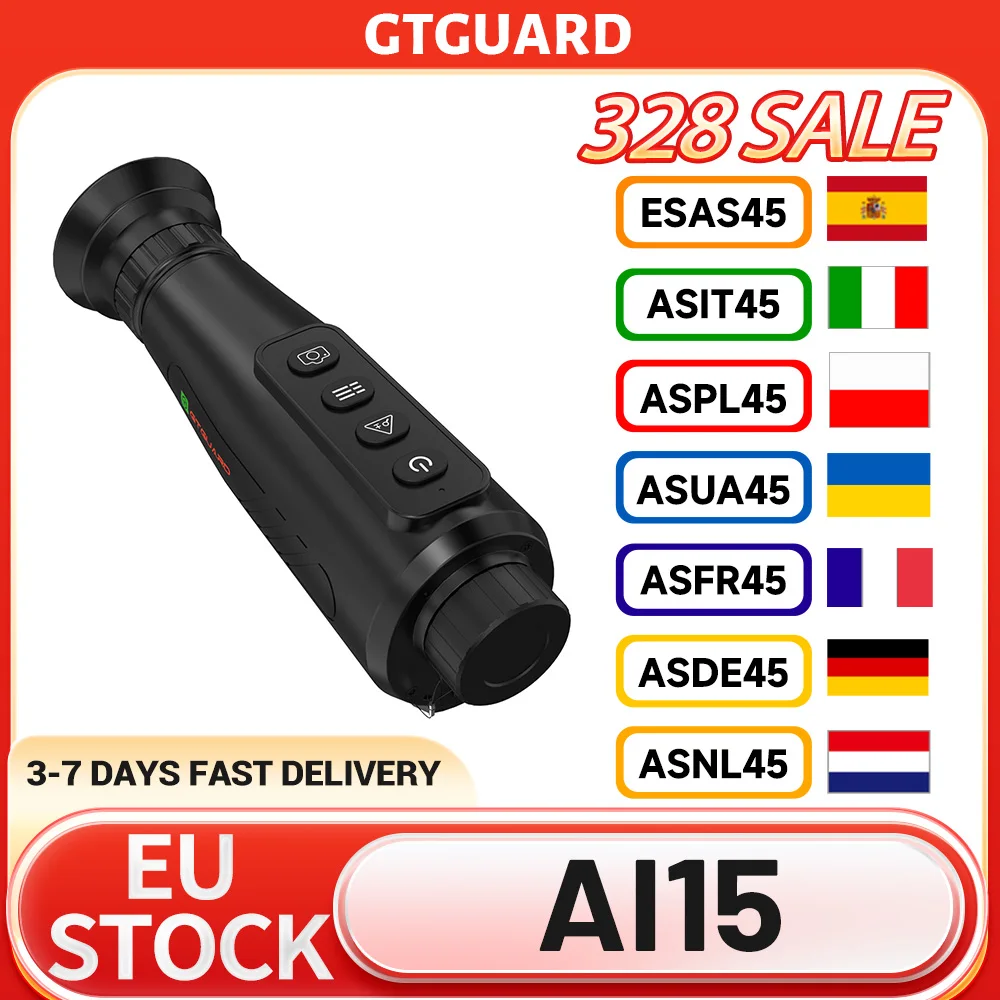 GTGUARD AI15 Monoculaire de vision nocturne à imagerie thermique, fréquence de rafraîchissement de l'écran 60 Hz, zoom numérique 1-8x, résolution 384*288, 32 Go intégrés